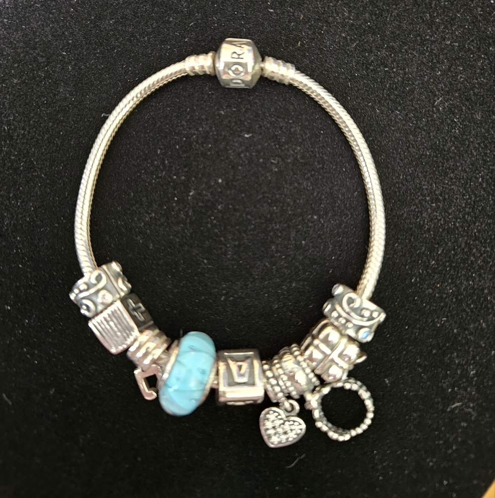 Pandora Silver Charm Bracelet with Charms And Spacers